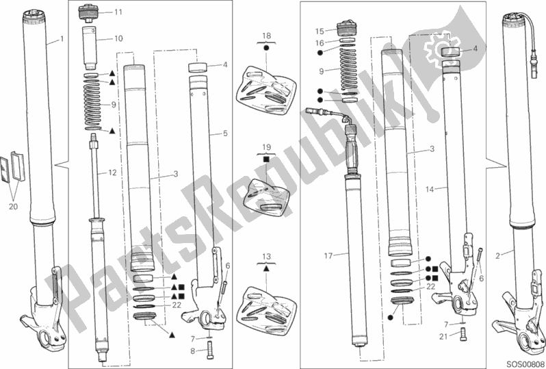 All parts for the Front Fork of the Ducati Multistrada 1200 Enduro Touring USA 2016